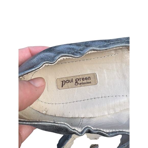 Paul Green Hailey Metallic Silver Distressed Flower Detail Ballet Flats - 7 - Picture 6 of 7